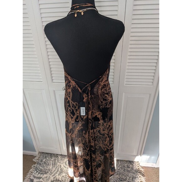 Kendall Kylie Maxi Dress/Swim Cover Womens S Brown Deep V Sheer Handkerchief NEW - Picture 6 of 15